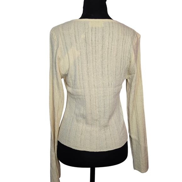 Sage The Label Cream Valeria Tie Front Rib Cardi Sweater Size Large - Picture 5 of 8